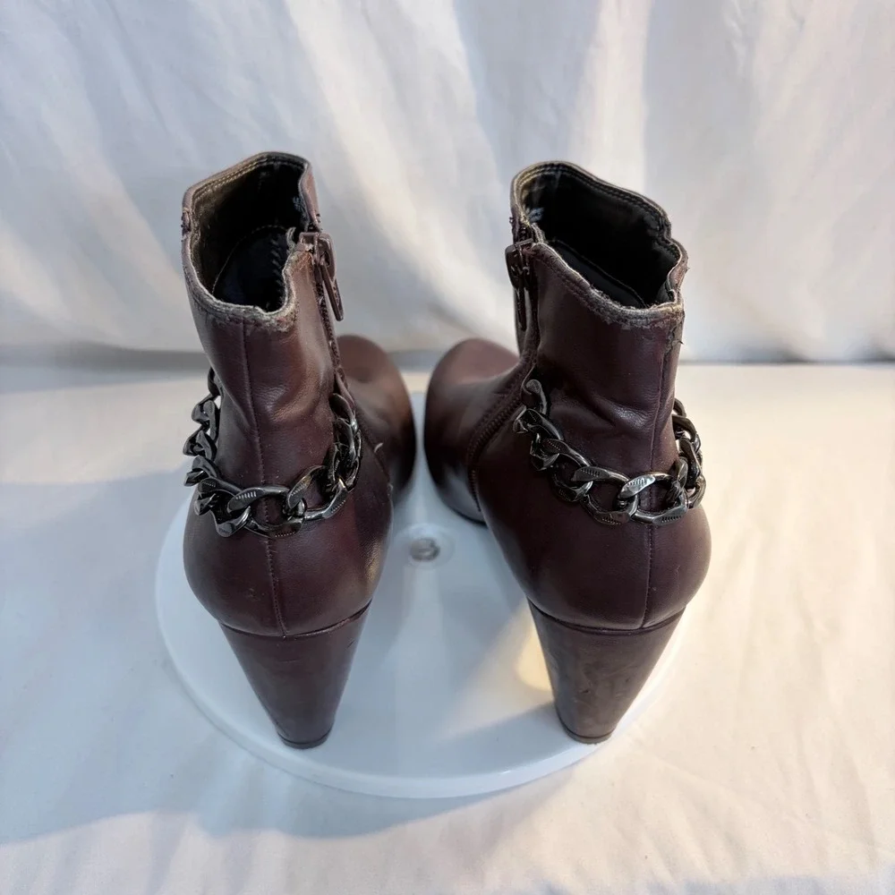 Easy Spirit Esparilynn Ankle‎ Boots Burgundy Leather Chain Heel Womens 7M